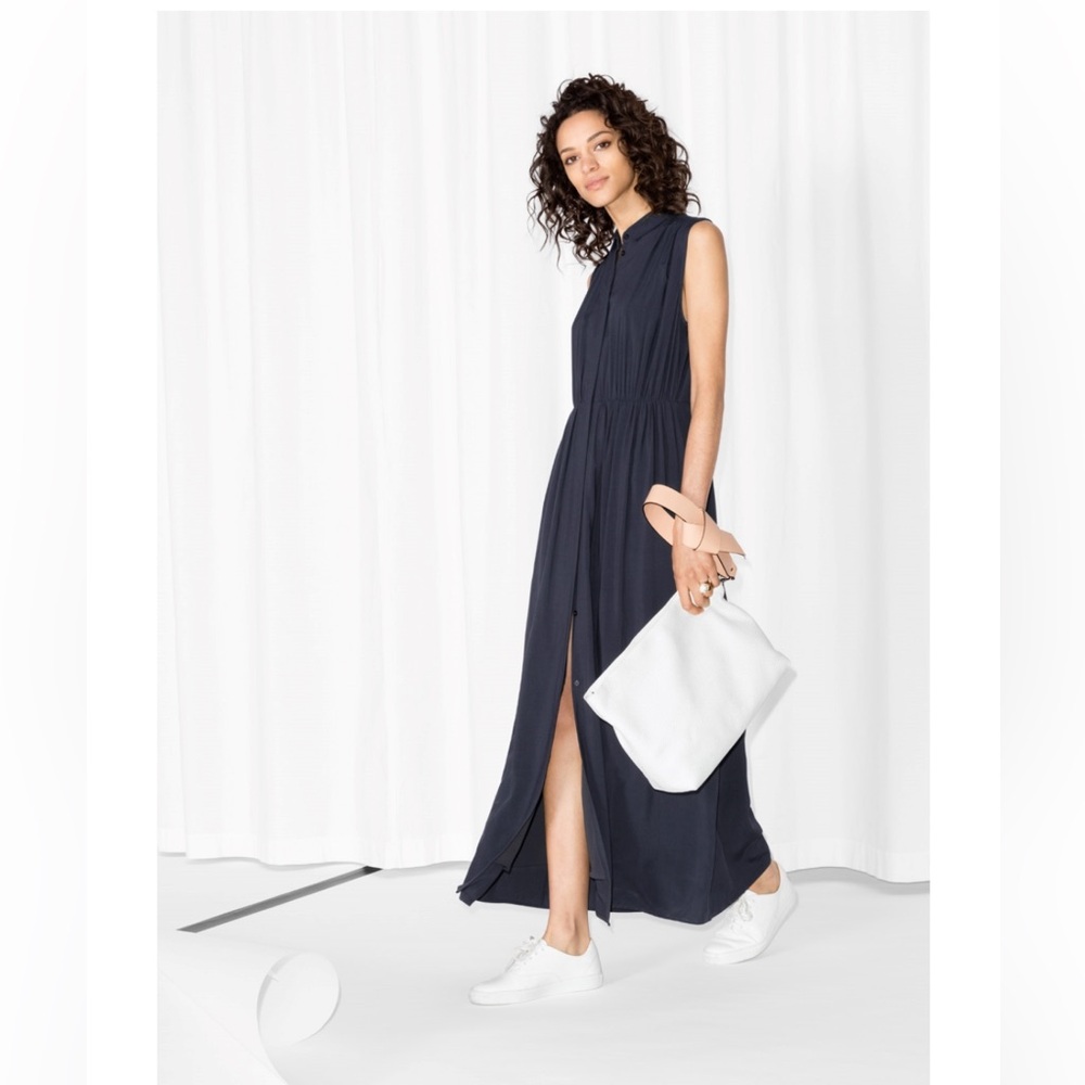 & Other Stories Navy Sleeveless Maxi Shirt Dress